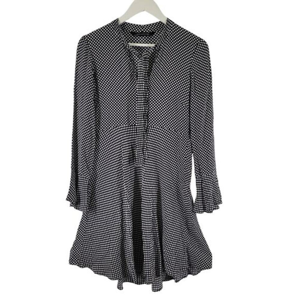 Zara Long Sleeve Dress Polka Dot Womens‎ Medium V neck with tie